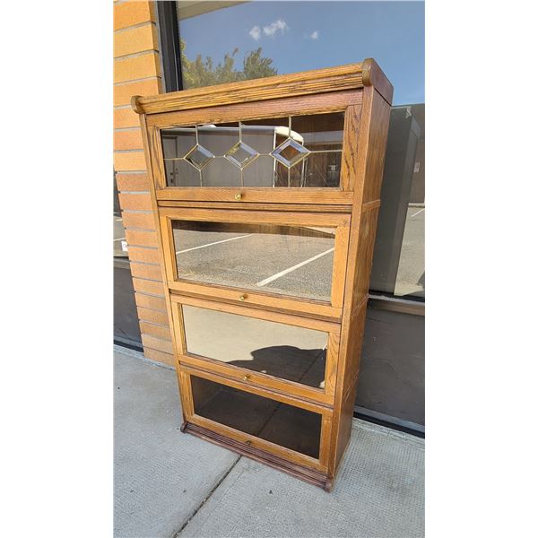 LEADED GLASS OAK BARRISTER BOOKCASE - EARLY REPRODUCTION, NO SHIPPING