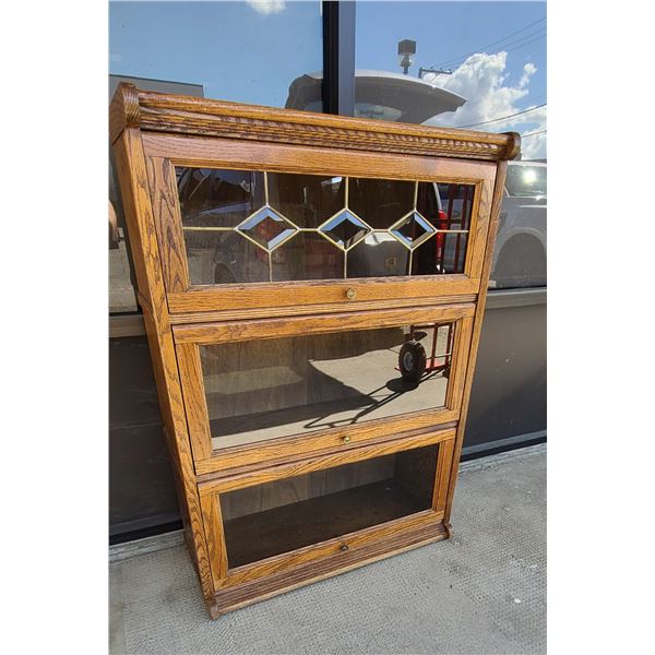 LEADED GLASS OAK BARRISTER BOOKCASE - EARLY REPRODUCTION, NO SHIPPING
