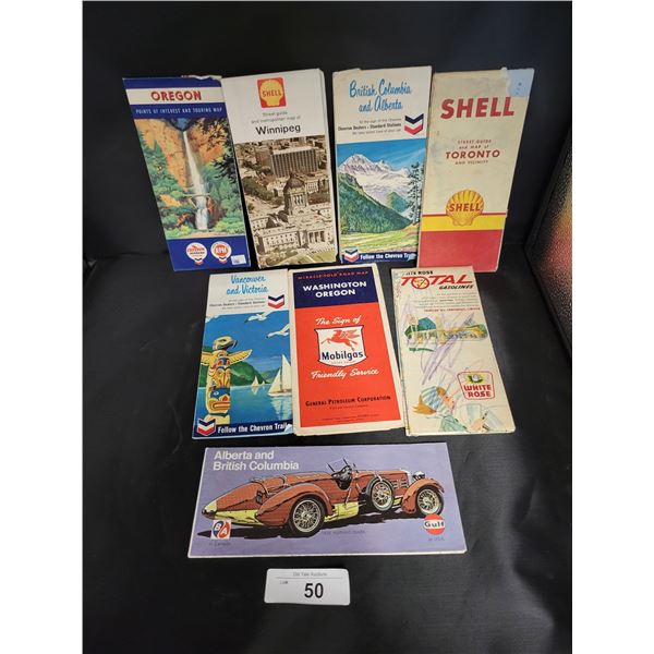 COLLECTION EIGHT VINTAGE GAS STATION ROAD MAPS
