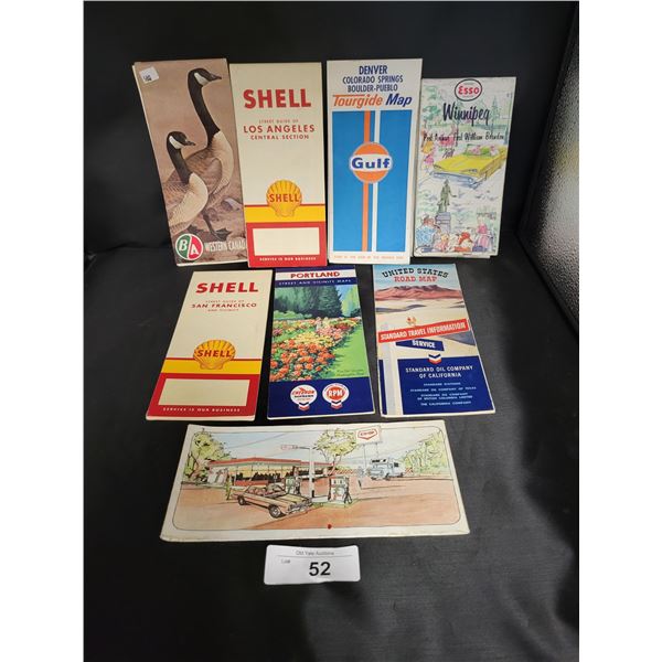COLLECTION EIGHT VINTAGE GAS STATION ROAD MAPS