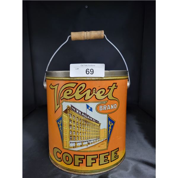 LARGE ANTIQUE VELVET COFFEE PAIL BY MALKIN CO., VANCOUVER, BC