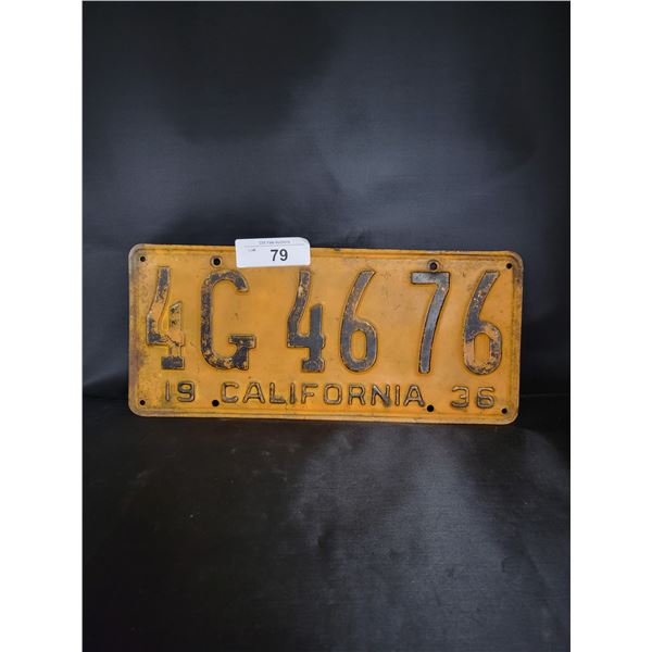 HARD TO FIND 1936 CALIFORNIA LICENSE PLATE