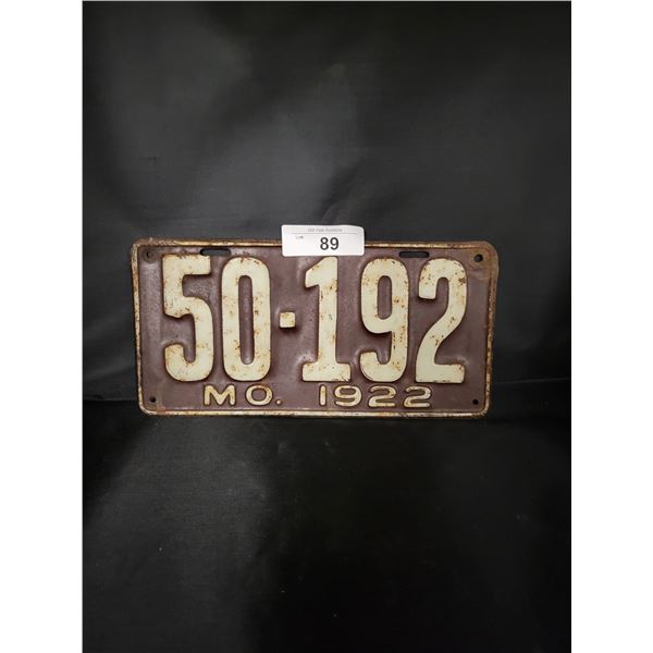 1922 MISSOURI LICENSE PLATE