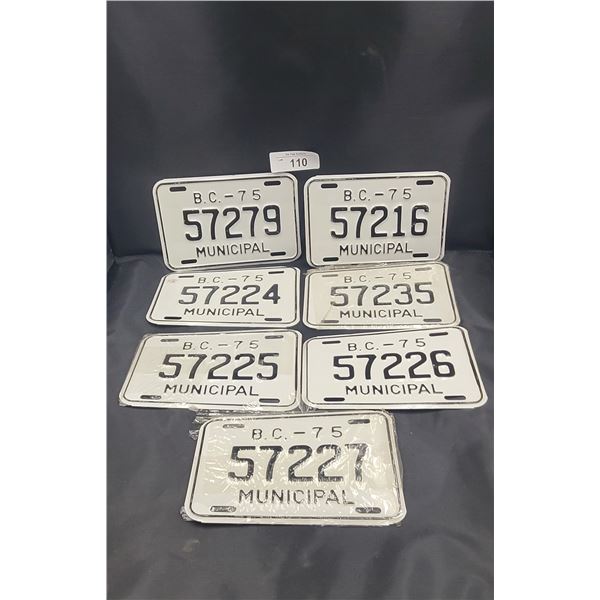 SEVEN NOS 1975 BC MUNICIPAL LICENSE PLATES