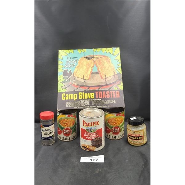 SIX VINTAGE TINS, JARS & COASTER