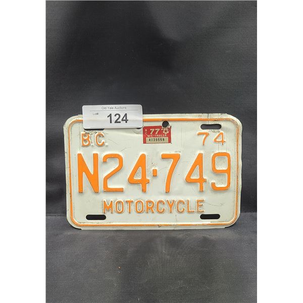 1974 BC MOTORCYCLE LICENSE PLATE