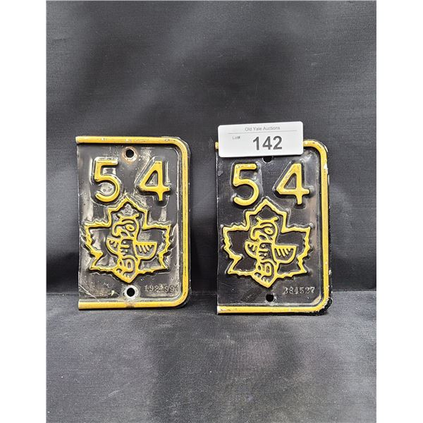 TWO 1954 BC LICENSE PLATE TAGS