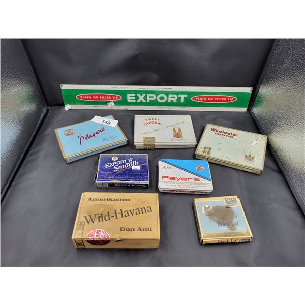 COLLECTION OF TOBACCO TINS & SIGN