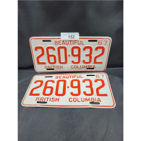 PAIR 1967 BC LICENSE PLATES