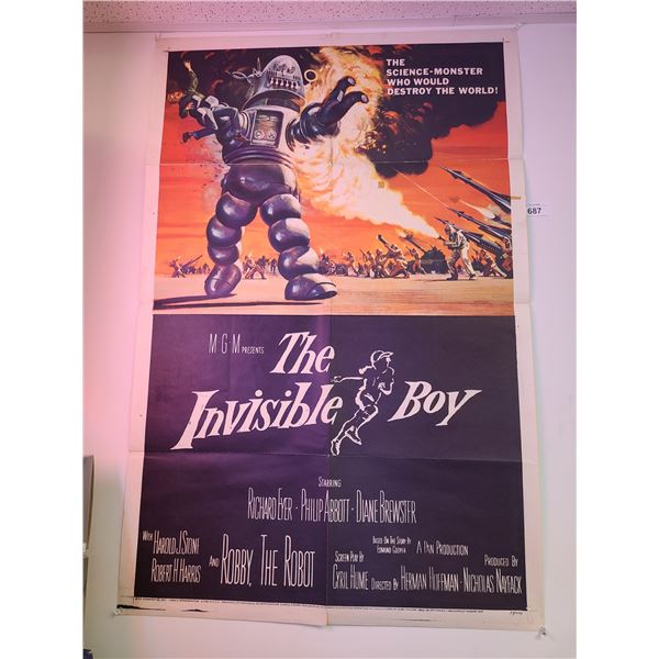 ORIGINAL 1957 "THE INVISIBLE BOY" FEATURING ROBBY THE ROBOT LARGE MOVIE POSTER