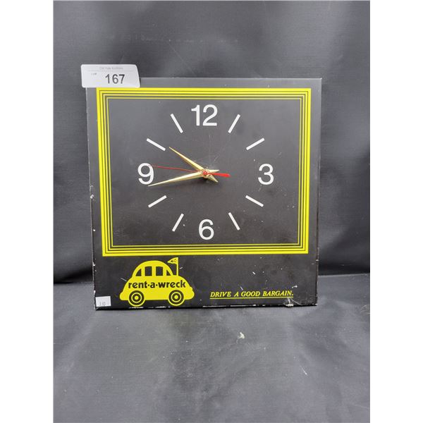 VINTAGE RENT-A-WRECK METAL CLOCK