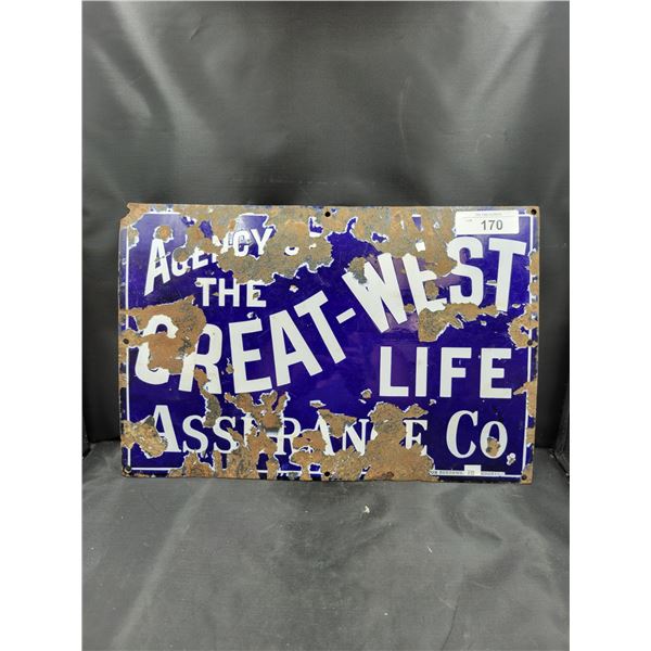 ANTIQUE GREAT WEST LIFE ASSURANCE COMPANY PORCELAIN SIGN