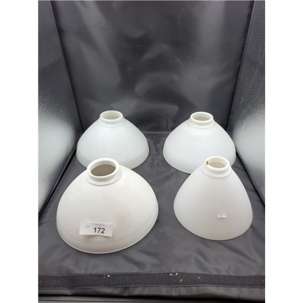 FOUR VINTAGE MILK GLASS LIGHT SHADES