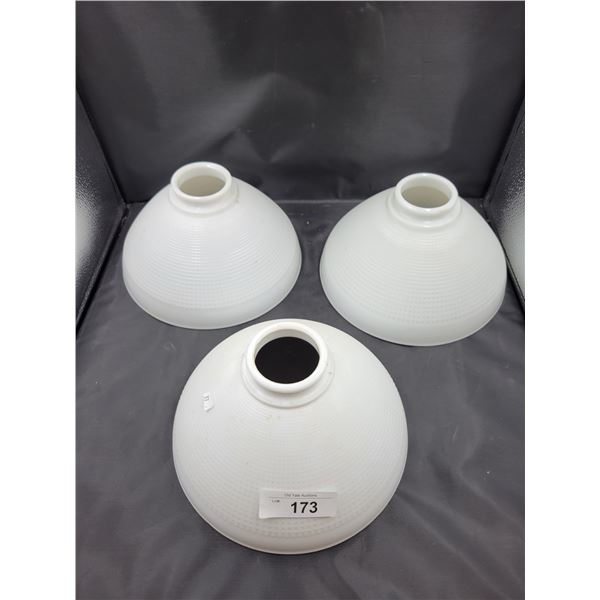 THREE VINTAGE MILK GLASS LIGHT SHADES
