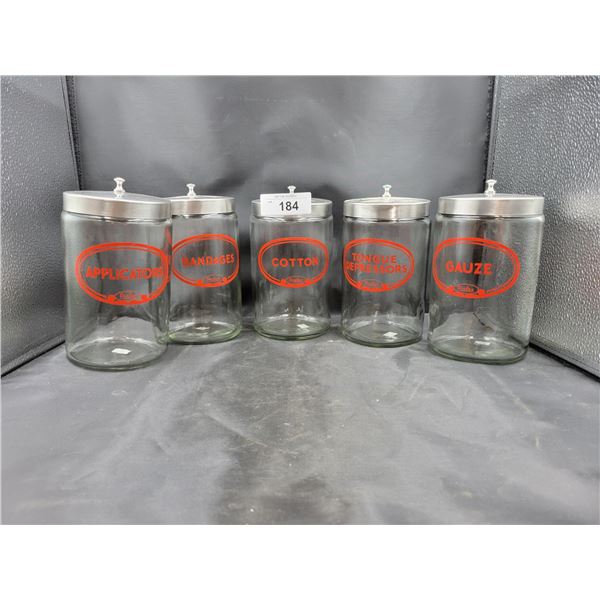 FIVE VINTAGE PROFEX MEDICAL STORAGE CONTAINERS