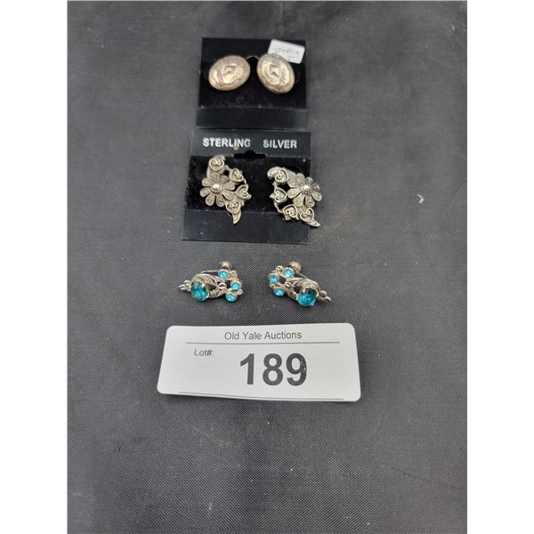 THREE PAIRS STERLING SILVER EARRINGS