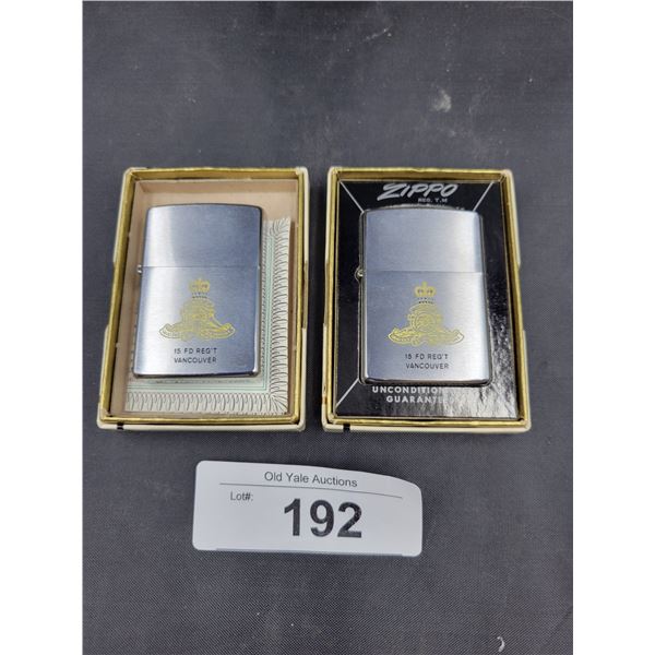 TWO VINTAGE ZIPPO LIGHTERS- 15 FD REGIMENT VANCOUVER