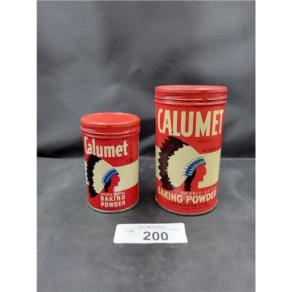 TWO VINTAGE KALUMET BAKING POWDER CANS