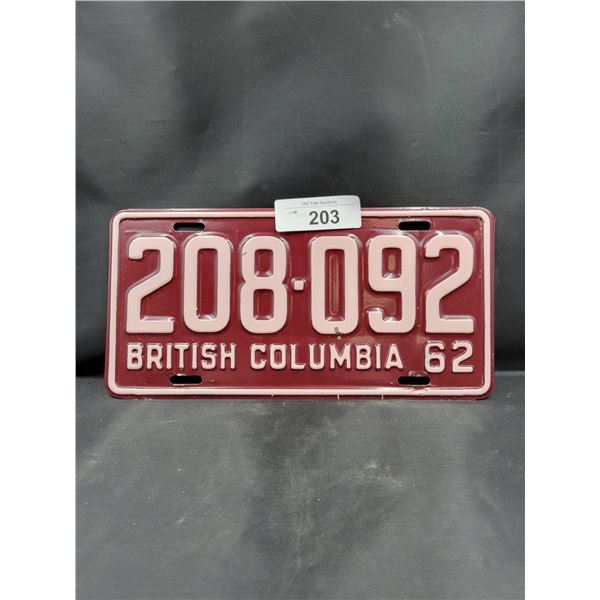 1962 BC LICENSE PLATE