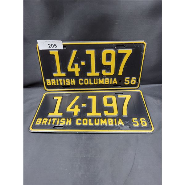 PAIR VERY GOOD CONDITION 1956 BC LICENSE PLATES
