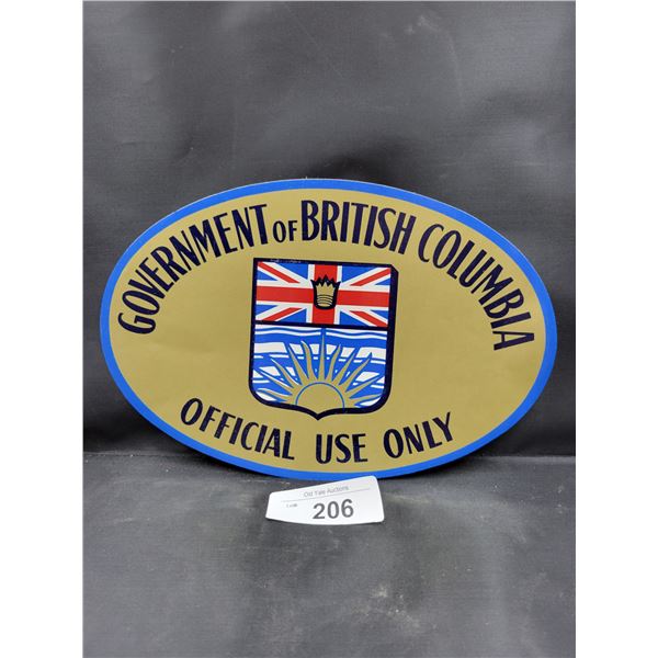 LARGE VINTAGE GOVERNMENT OF BRITISH COLUMBIA OFFICE DECAL W/INSTRUCTIONS