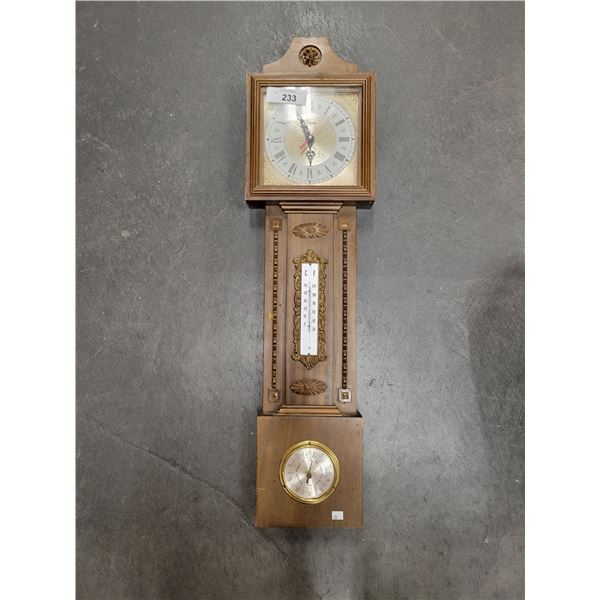 VINTAGE BAROMETER, THERMOMETER, QUARTZ CLOCK