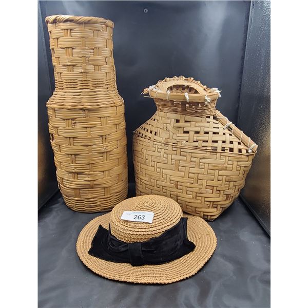 THREE WICKER WARE