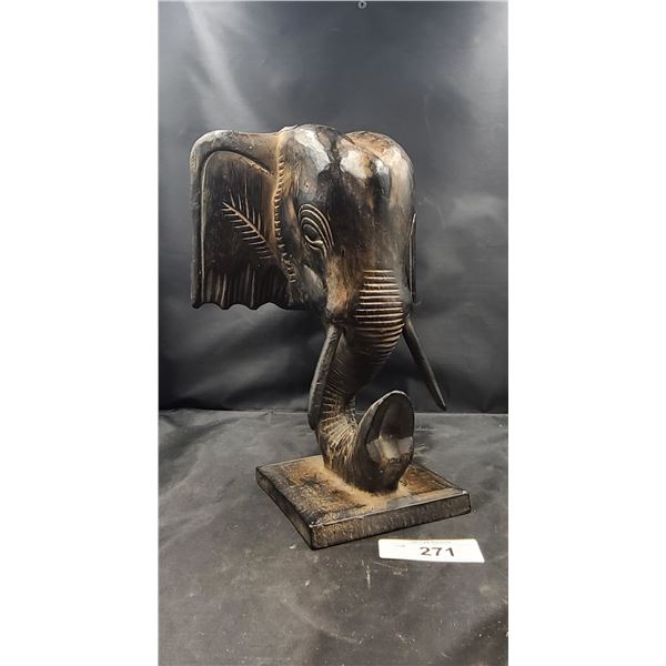 DECORATIVE WOOD ELEPHANT HEAD STAND