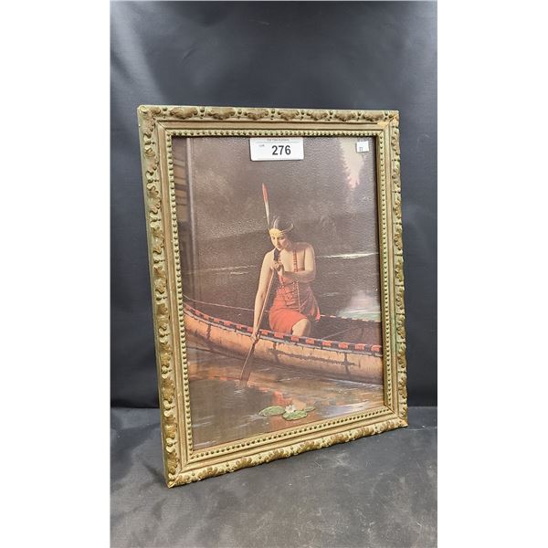 VINTAGE NATIVE GIRL IN CANOE PRINT
