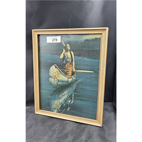 VINTAGE NATIVE GIRL IN CANOE PRINT