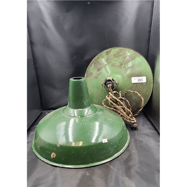 TWO VINTAGE ENAMEL INDUSTRIAL LIGHT SHADES