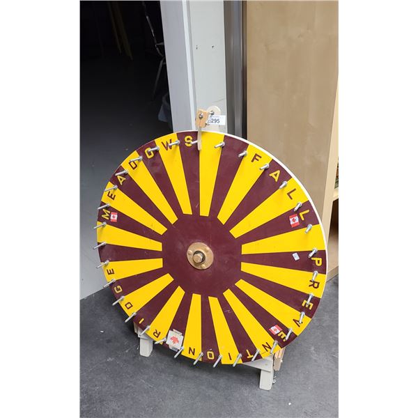 WOODEN GAME OF CHANCE SPINNING WHEEL ON STAND