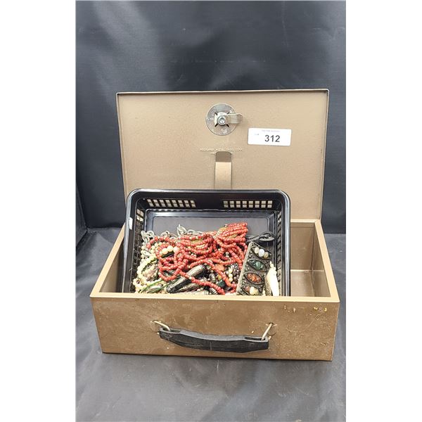SMALL STRONG BOX W/ASSORTED COSTUME JEWELRY