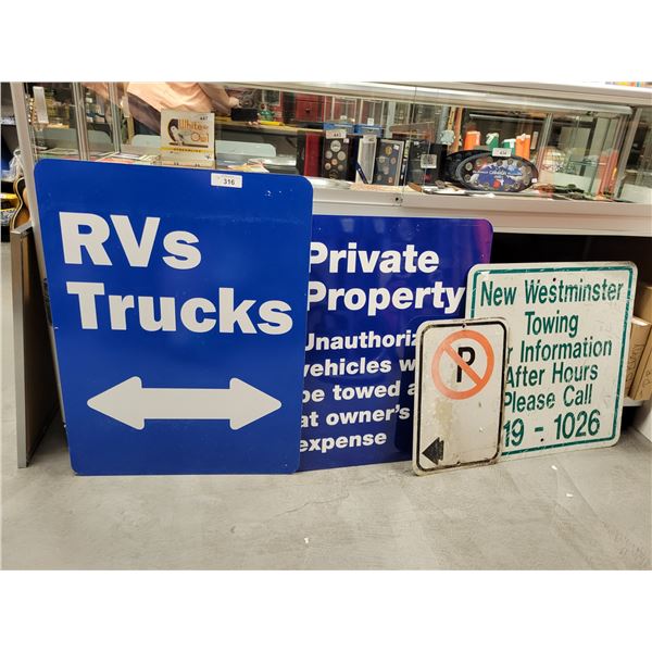 FOUR METAL ROAD SIGNS