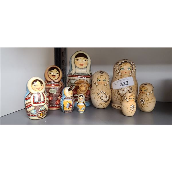 TWO SETS WOOD NESTING DOLLS