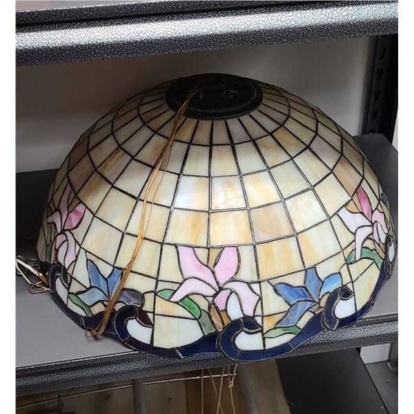 LARGE TIFFANY STYLE LEAD GLASS HANGING LAMP, NO SHIPPING