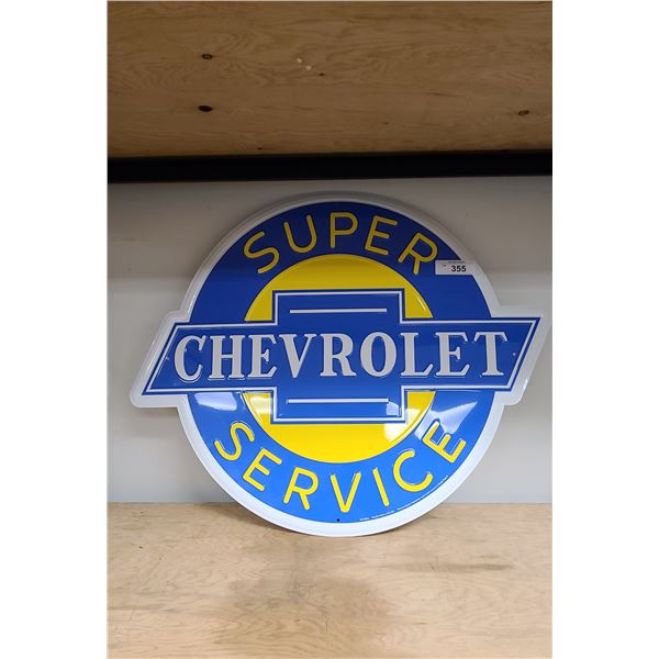 CHEVROLET SUPER SERVICE EMBOSSED TIN SIGN-REPRODUCTION