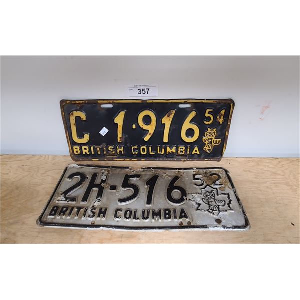 1952 & 1954 BC LICENSE PLATES