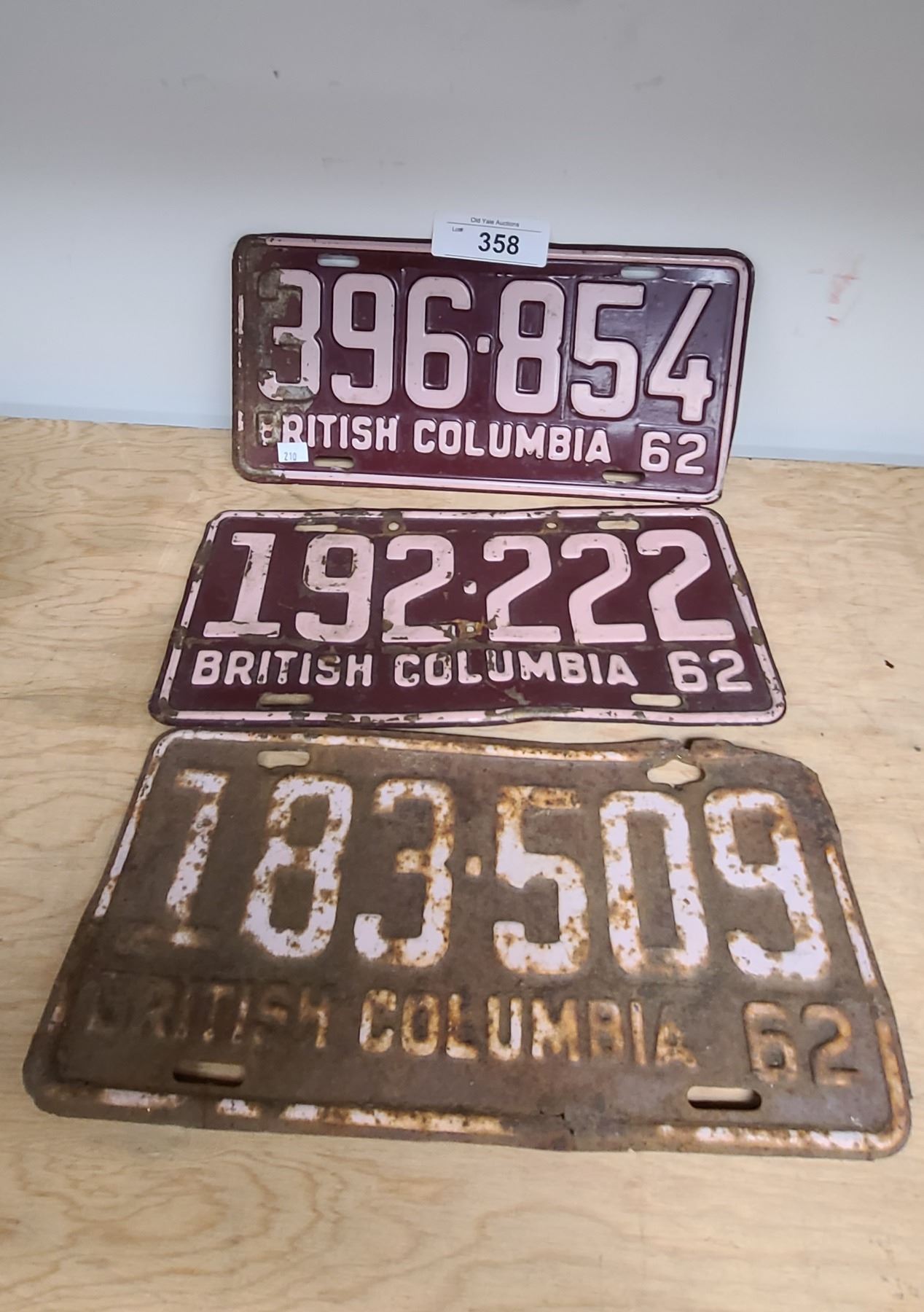 THREE 1962 BC LICENSE PLATES