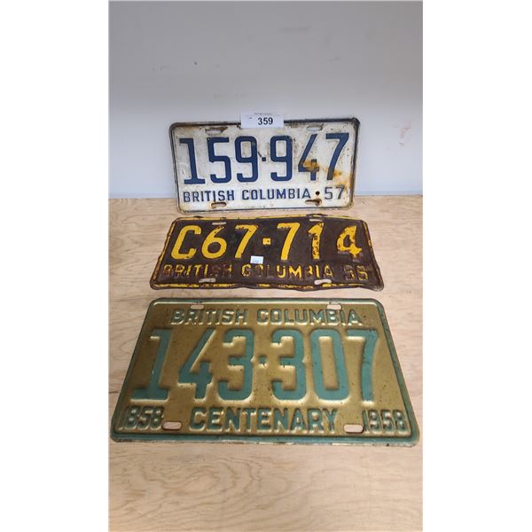 1956/57/58 BC LICENSE PLATES