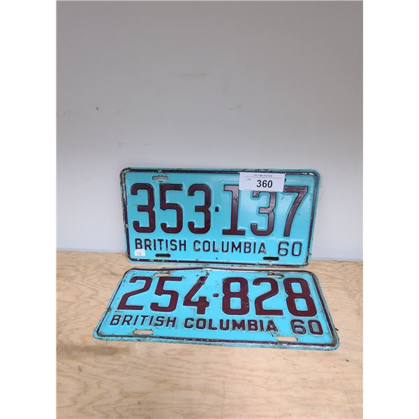 TWO 1960 BC LICENSE PLATES