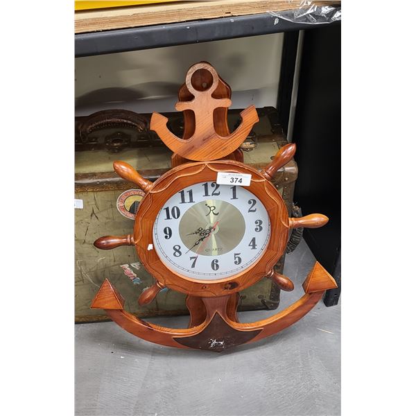 SHIP WHEEL/ANCHOR WOODEN WALL CLOCK