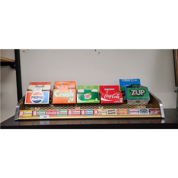 VINTAGE CHICLETS METAL COUNTER TOP STORE DISPLAY W/5 VINTAGE CARDBOARD POP BOTTLE CARRIERS