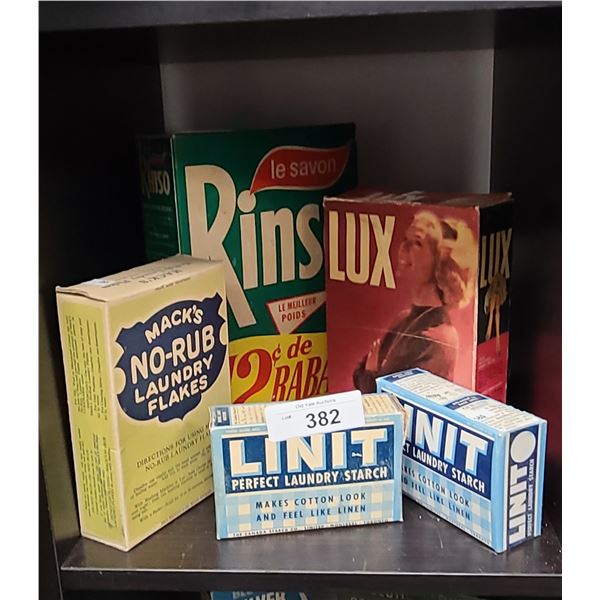 FIVE VINTAGE COLLECTIBLE CARDBOARD LAUNDRY SOAP BOXES
