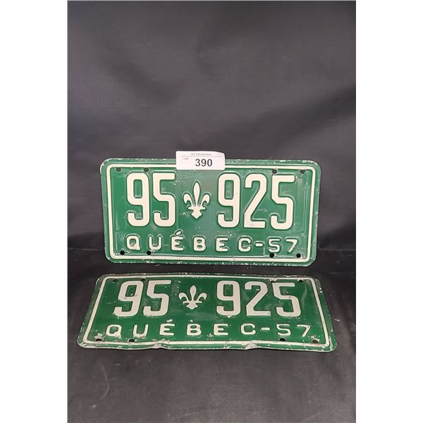 PAIR 1957 QUEBEC LICENSE PLATES