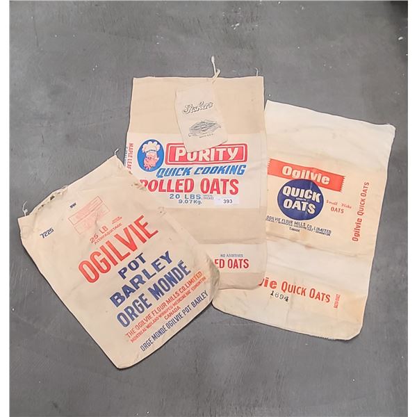 FOUR VINTAGE CLOTH FLOUR BAGS