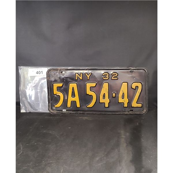 HARD TO FIND 1932 NEW YORK LICENSE PLATE