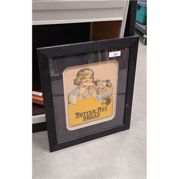 BEAUTIFUL FRAMED/MATTED 1920'S BUTTERNUT BREAD DIE CUT CARDBOARD STORE DISPLAY ADVERTISEMENT