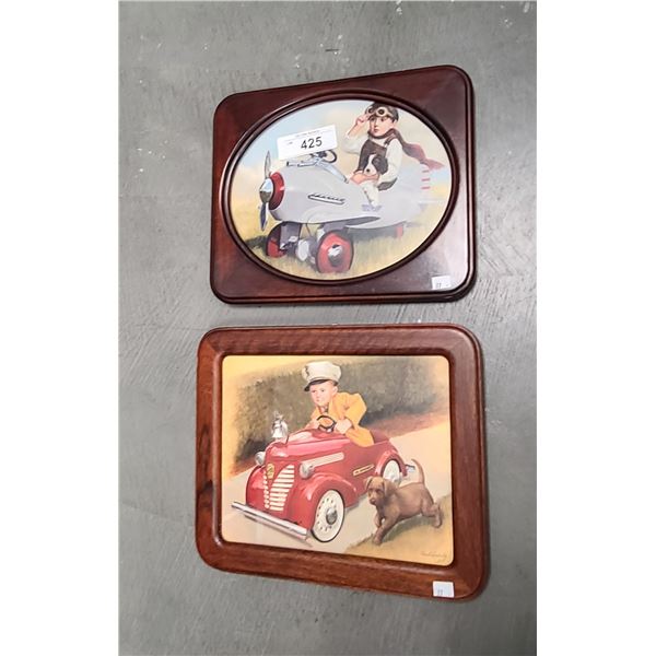 PAIR BEAUTIFULLY FRAMED DAVID LINDSLEY PEDAL CAR PRINTS