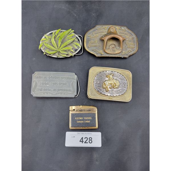 COLLECTION FIVE METAL BELT BUCKLES & LIGHTER